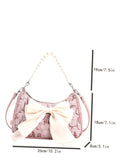 CIFEEO - Minimalist Faux Pearl & Bow Decor Baguette Bag  - Women Shoulder Bags