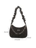 CIFEEO - Jacquard Letter Patch & Chain Decor Baguette Bag  - Women Shoulder Bags