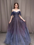 Cifeeo-Cyber Monday Christmas party outfits Dark starry sky purple tulle long prom dress purple evening dress BD19