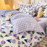 Cifeeo-2025 Spring Bedding Set Floral Bedding Set Purple Tulips Ins Single Queen Size Duvet Cover No Filler Flat Sheet Pillowcase Home Hotel Bed Linens