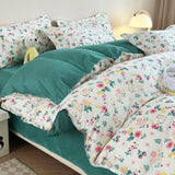 Cifeeo-2025 Spring Bedding Set Korean Style Bedding Set Twin Queen Size Cute Cream Cherry Duvet Cover Flat Sheet Pillowcase Polyester Boys Girls Bed Linen