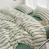 Cifeeo-Green Stripe Series Printed Soft Bedding Set Duvet Cover Bedclothes Bedspread Pillowcases Flat Sheets Comforter Sets for Girls