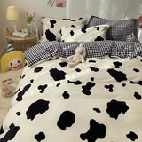 Cifeeo-2025 Spring Bedding Set Korean Style Bedding Set Twin Queen Size Cute Cream Cherry Duvet Cover Flat Sheet Pillowcase Polyester Boys Girls Bed Linen