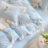 Cifeeo-2025 Spring Bedding Set Korean Princess Style Duvet Cover Set No Filling Pink Blue Soft Washed Cotton Girls Favorite Ruffles Bed Linen Pillowcases