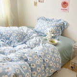 Cifeeo-2025 Spring Bedding Set Cute Floral Duvet Cover Set Ins Korean Style with Flat Sheet Pillowcase No filler Washed Cotton Queen Double Home Bed Linens