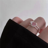 Cifeeo-Vintage Jewelry Y2K Style Pink Crystal Irregular Heart Ring for Women Creative Blue Opal Heart Open Ring Shiny Geometric Zircon Ring Vintage Y2K Jewely