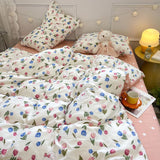 Cifeeo-2025 Spring Bedding Set Pink Flowers Duvet Cover Set Ins Fashion Single Queen Size Girls Boys Flat Sheet Pillowcase No Filler Home Decor Bedding Set