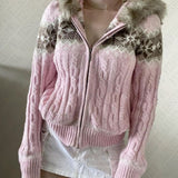 Cifeeo-Vintage vintage casual streetwear autumn and winter ladies cardigan zipper sweater all-match punk 2000s aesthetic slim sweater emo girls