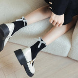 Cifeeo-4 Pair Japanese Socks Women JK Sweet Bowknot Tied Middle Socks Tube Heel Bow Casual Black White Pile Girls Sports Cotton Socks