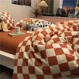 Cifeeo-2025 Spring Bedding Set Nordic Pink Checkerboard Duvet Cover Sets With Pillowcases Flat Sheet Kids Girls Boys Full Queen Twin Size Kawaii Bedding Kit