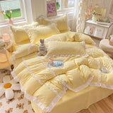 Cifeeo-2025 Spring Bedding Set Kawaii Korean Bedding Sets No Filling Ins Princess Style Lace Bow Duvet Cover Fitted Sheet Girl Woman Home Bedroom Bed Linens