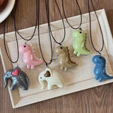 Cifeeo-Vintage Jewelry Y2K Style Sweet Cute Elephant Dinosaur Pendant Necklace for Women Men Fashion Long Rope Chain Necklace Vintage Y2K Jewelry Accessories
