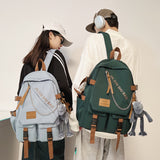 Cifeeo-back to school gifts Men and Women Multiple Pockets Nylon Backpack Female Letter Printing Travel Bag Girl Fashion Chain Schoolbag for Student Bookbag