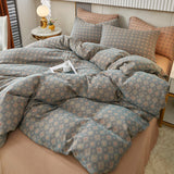 Cifeeo-A++ 100% Cotton Soft Bedding Set Stripe Printing Duvet Cover with Pillow Case Flowers Quilt Cover Pillowcases Sets