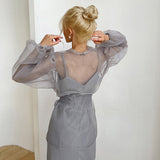 Cifeeo-work holiday party outfit 2025 Spring and Summer Sexy Black See-through Mesh Shirt Coat Female Niche Long-Sleeved Shirt Blouse Stacked