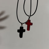 Cifeeo-Vintage Jewelry Y2K Style Vintage Gothic Black Rope Red Cross Pendant Necklace for Couple Jewelry Aesthetic Accessories