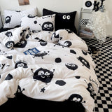 Cifeeo-2025 Spring Bedding Set Ins Style Big Eyes Duvet Cover No Filling Double Mix Color Flat Sheet Pillowcases Washed Cotton Embroidery Queen Bedding Set