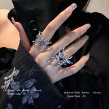 Cifeeo-Vintage Jewelry Y2K Style 1PC Vintage Black Big Cross Open Ring For Women Party Jewelry Men Trendy Gothic Metal Color Finger Ring