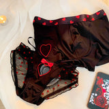 Cifeeo-Lovers Fun Lingerie Sexy Couple Underwear Set Heart Lace Panties for Lover Modal Underpants Couple Men Shorts Women Briefs New