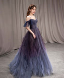 Cifeeo-Cyber Monday Christmas party outfits Dark starry sky purple tulle long prom dress purple evening dress BD19