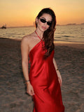 Cifeeo-2025 Halter Long Dresses for Women Backless Satin Dress Woman Sexy Midi Dresses Elegant Evening Party Dress