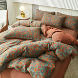 Cifeeo-A++ 100% Cotton Soft Bedding Set Stripe Printing Duvet Cover with Pillow Case Flowers Quilt Cover Pillowcases Sets