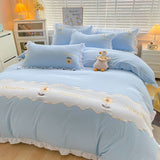 Cifeeo-2025 Spring Bedding Set Kawaii Princess Bedding Set with White Ruffles Korean Style Girls Single Full Duvet Cover No Filling Flat Sheet Pillowcases Kit