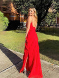 Cifeeo-Women Elegant Deep V Neck Maxi Dress Sexy Ruffles Backless Party Club Dresses 2025 Fashion Ladies Beach Split Sundress Vestidos