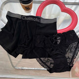 Cifeeo-Couple Underwear Women Men Boxer Sexy Korean Panties Lover's Lingerie Lace Lover's Panty 2 Pieces Set Boyfriend Girlfriend Gifts