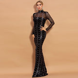 Cifeeo-Winter Long Sleeve Maxi Evening Dress 2025 Black Sequins Long Dresses Elegant Stand Collar Fashion Party Dresses
