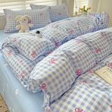 Cifeeo-2025 Spring Bedding Set Classic Plaid Bedding Set 2025 Blue Pink Twin Queen Duvet Cover Flat Sheet Pillowcase No Filler Girl Boys Hotel Home Bed Linens