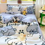 Cifeeo-2025 Spring Bedding Set Cute Bear Bedding Set Girls Boys Kids Single Double Size Flat Sheet Duvet Cover Pillowcase Bed Linens White Blue Home Textile