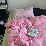 Cifeeo-2025 Spring Bedding Set Ins Style Nordic Bedding Set No Filling Duvet Cover Pillowcase with Cute Eye Embroidered Solid Color Single Queen Size Bed Linen