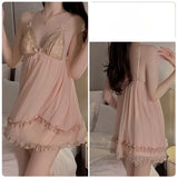 Cifeeo-French Romantic and Sexy Plus Size Lingerie Butterfly Suspender Nightgown Lace Up Outer Robe Pajama Home Suit Set  Sleepwear