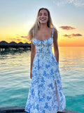 Cifeeo-Floral Print Summer Holiday Dress Elegant Midi Spaghetti Strap Lace Up Dress A Line Casual Women Clothing 2025