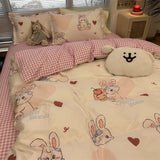 Cifeeo-2025 Spring Bedding Set Cute Kids Duvet Cover Pillowcase Flat Sheet Kit No Filling Rabbit Flowers Panda Single Queen Size Bedding Set for Girls Boy Gift