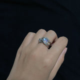 Cifeeo-Vintage Jewelry Y2K Style Pink Crystal Irregular Heart Ring for Women Creative Blue Opal Heart Open Ring Shiny Geometric Zircon Ring Vintage Y2K Jewely