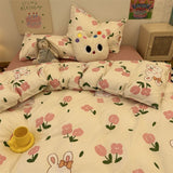 Cifeeo-2025 Spring Bedding Set Korean Style Bedding Set Twin Queen Size Cute Cream Cherry Duvet Cover Flat Sheet Pillowcase Polyester Boys Girls Bed Linen