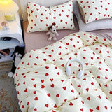 Cifeeo-2025 Spring Bedding Set Washed Cotton Duvet Cover Set Ins Floral Style with Flat Sheet Pillowcase No Filler Queen Double Girls Boys Home Bed Linens