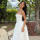 Cifeeo-Summer Elegant Dresses for Women 2025 New Arrivals White Long Party Dresses Hollow Out Flare Female Clothing