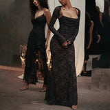 Cifeeo-Summer Long Lace Maxi Formal Occasion Dress Black Lace Up Elegant Event Dresses 2 Pieces Set Women's Clothing