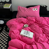 Cifeeo-2025 Spring Bedding Set Ins Style Nordic Bedding Set No Filling Duvet Cover Pillowcase with Cute Eye Embroidered Solid Color Single Queen Size Bed Linen