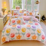 Cifeeo-2025 Spring Bedding Set Ins Simple Bedding Set No Filler New Floral Duvet Cover Pillowcase Flat Sheet Skin-friendly Pink Green Home Comforter Cover