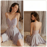 Cifeeo-Perspective Mesh Backless Butterfly Lingerie Women's Sleepwear Sexy Plus Size Nightgown Silk Robe Home Suit Set