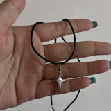 Cifeeo-Vintage Jewelry Y2K Style New Korean Fashion Hollow Titanium Steel Star Pentagram Pendant Necklace for Women Men Black Rope Chain Choker Y2k Party Jewelry