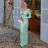 Cifeeo-Winter Sequins Long Sleeve Formal Occasion Dresses for Women 2025 Elegant Evening Party Dresses Sexy Cocktail Dress