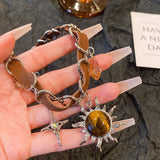 Cifeeo-Vintage Jewelry Y2K Style 2024 New Tiger's-Eye Necklace Vintage Punk Sun Star Moon Leather Trendy INS Pendant Choker for Women Jewelry