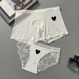 Cifeeo-New Style Couple Matching Underwear Set Ice Silk Mens Boxers and Women Sexy Panties Lover's Panty Plus Size Valentine underpants