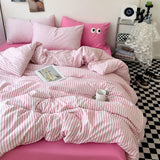 Cifeeo-2025 Spring Bedding Set Ins Style Big Eyes Duvet Cover No Filling Double Mix Color Flat Sheet Pillowcases Washed Cotton Embroidery Queen Bedding Set