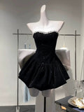 Cifeeo-back to school outfits Chic A Line Strapless Black Velvet Cocktail Dresses Short Homecoming Dress